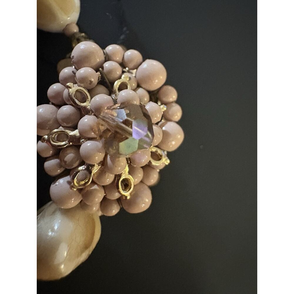 Vintage Japanese Necklace Natural Stones Sugared Pearls Framed W/ Gold Details - Picture 3 of 6